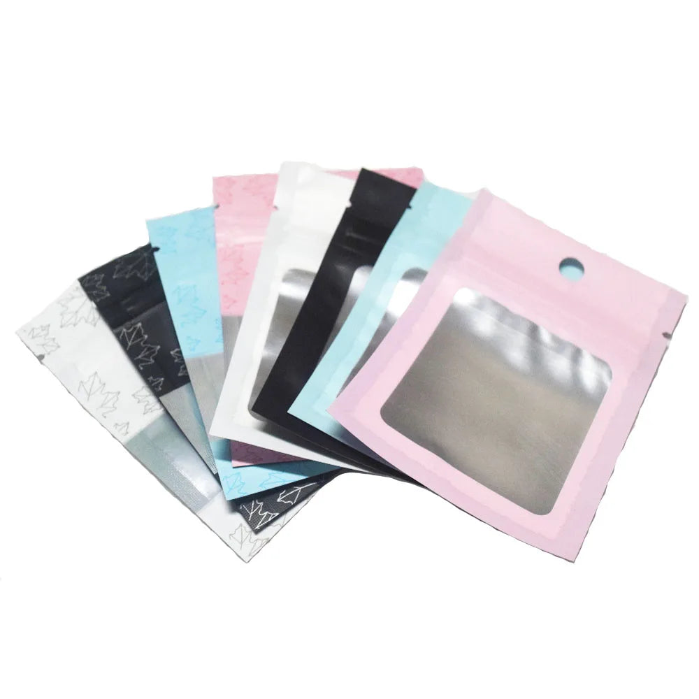 Small Size Plastic Jewelry Pack White Black pink Blue Gold Zip Zipper Lock Bag with clear Window