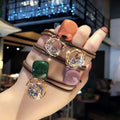 Trendy Colorful Korean Girls Chunky Hollow Metal Cube Elastic Hair Rubber Band Crystal Rhinestone Diamond Knot Hair Tie