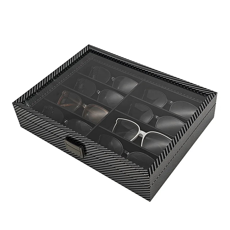 Luxury Carbon Fiber Eyewear Case Organizer New 8 Optical Sunglasses Display Box Black Brown Convenient Storage for Eyeglasses