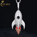 Luxury Design Enamel Plated Flames 925 Sterling Silver VVS Moissanite Diamond Iced Out Rocket Launch Pendant for Men