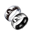 Fashion Wholesale New Design Titanium Steel Black Forest Animal Stainless Steel Grassland Wolf in Forest Ring for Men Women