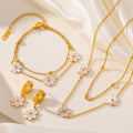 G3928 Wholesale White Flower Charm Necklace Double Layers Gold Plated Stainless Steel Pendant Necklaces Bracelet Earrings