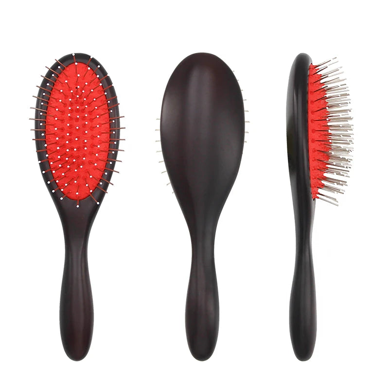 Custom Logo Round Paddle Wooden Hair Brush New Cushion Detangling Wig Brush with Metal Pins and Bristles