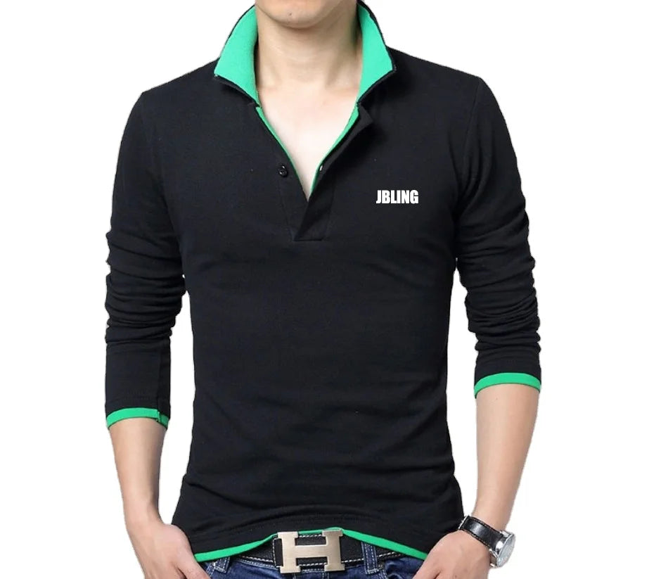 Promotion  100 Polyester Solid Color Men's Long Sleeve Polo Shirt