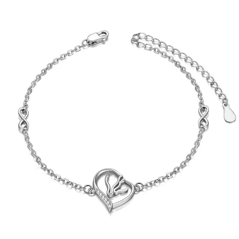 Hot Sale Animal Jewelry 925 Sterling Silver Adjustable Size Cubic Zircon Horse Heart Bracelet