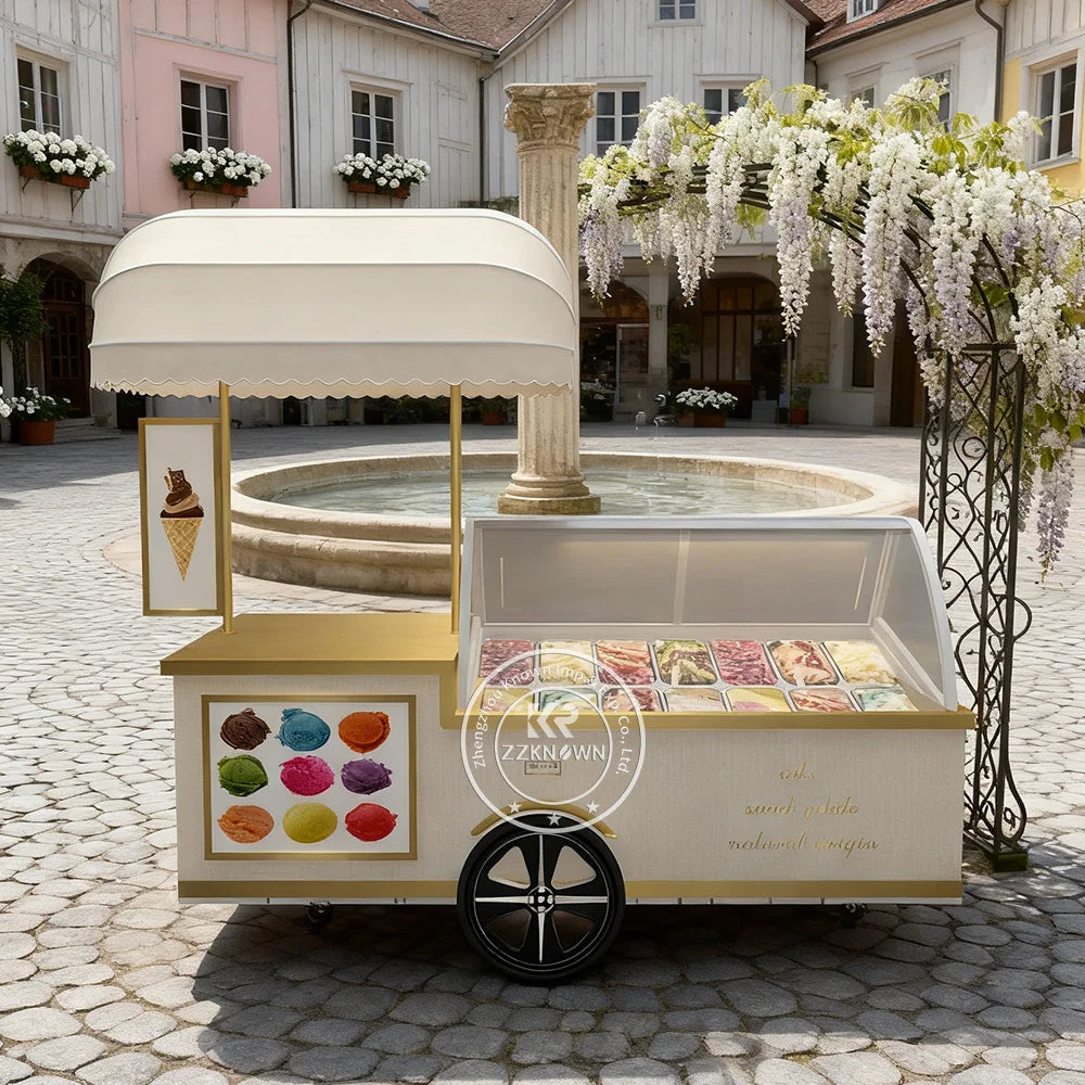 Modern Gelato Cart Durable Ice Cream Food Cart Trendy Mobile Ice Cream Cart