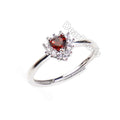 Ring Adjustable Natural Garnet Love Heart Rings Alloy Plated for Women Jewelry