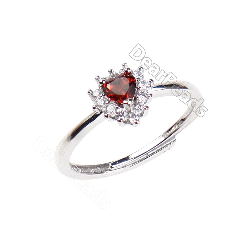 Ring Adjustable Natural Garnet Love Heart Rings Alloy Plated for Women Jewelry