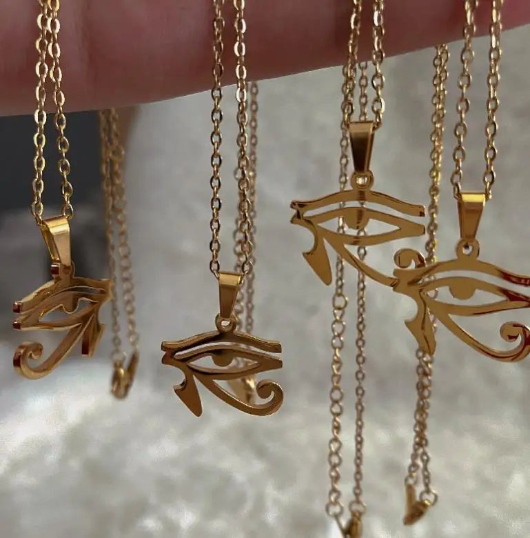 Caicai Stainless Steel Necklace Ancient Egyptian Symbols Egyptian Pharaoh Eye Pendant Necklace Punk for Women Men Retro Jewelry