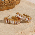 Dreamshow Shining Baguette Rectangle Zircon Open Earring Stainless Steel Stud Earrings for Women Spring Earrings