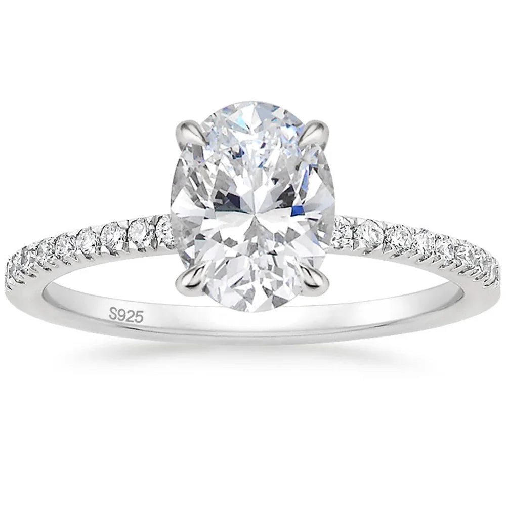 OAHLAN 3CT 925 Sterling Silver Engagement Rings Oval Cut Cubic Zirconia Promise Rings Wedding Bands for Women