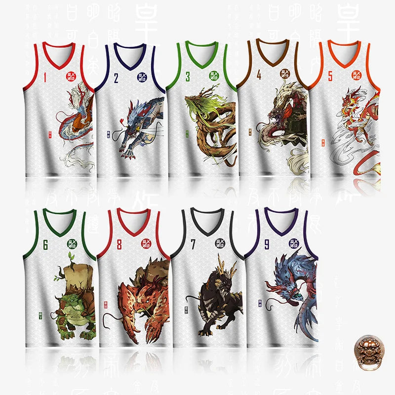 Basketball Sets Customize Sublimation Printed Team Name Number Logo Jerseys Shorts Dragon Pattern Quickly Dry Training Uniforms