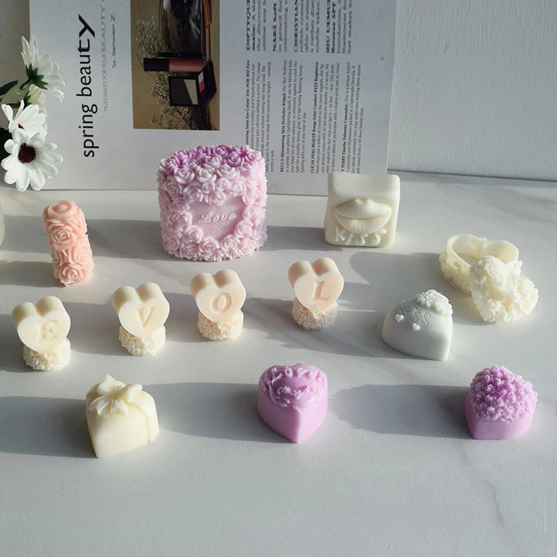 Valentine's Day Love Heart Mousse Cake Candle Silicone Mold DIY Chocolate Rose Decorative Handmade Soap Molds