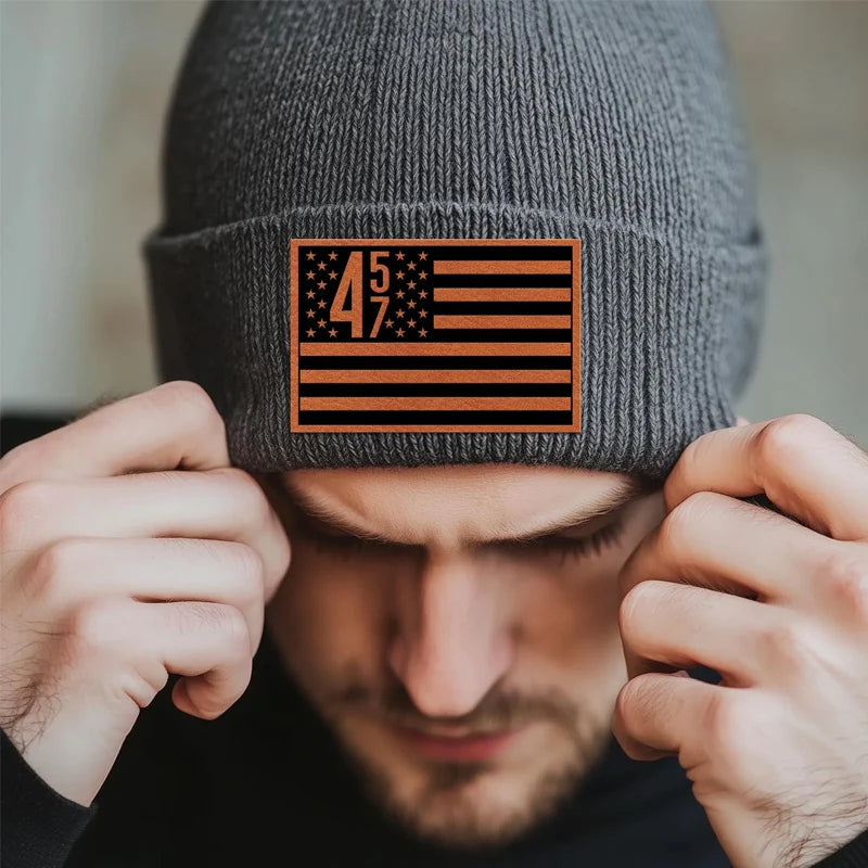 Beanie With Leather Patch 2024 Winter Hat Gift Custom Knitted Beanie Hats With Leather Patch 45/47 Gift