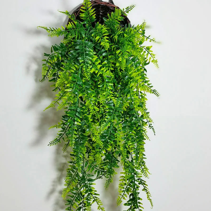 H98 Greenery Fake Fern Leaf Bush Artificial Flower Garland Faux Green Hanging Plant Sword Boston Fern for Home Garden Wall Decor