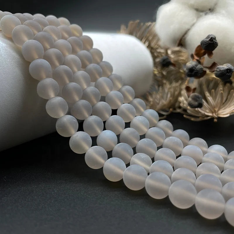 Wholesale Natural Matte Grey Agate Round Gemstone Beads Matte Grey Agate Loose Beads