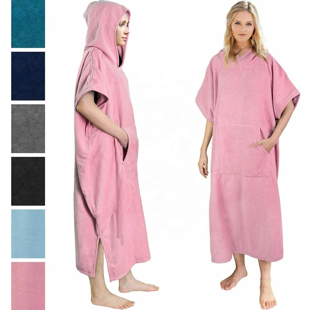 Custom Hooded Surf Poncho Towel Recycled Microfiber Changing Robe with Embroidery Logo