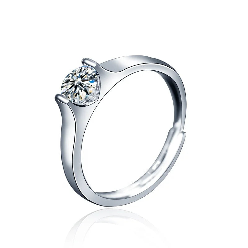 XJZ045 Sterling Silver 0.5ct 5mm E-F-G Color Heart Arrows Cut Moissanite Engagement Ring for Men and Women