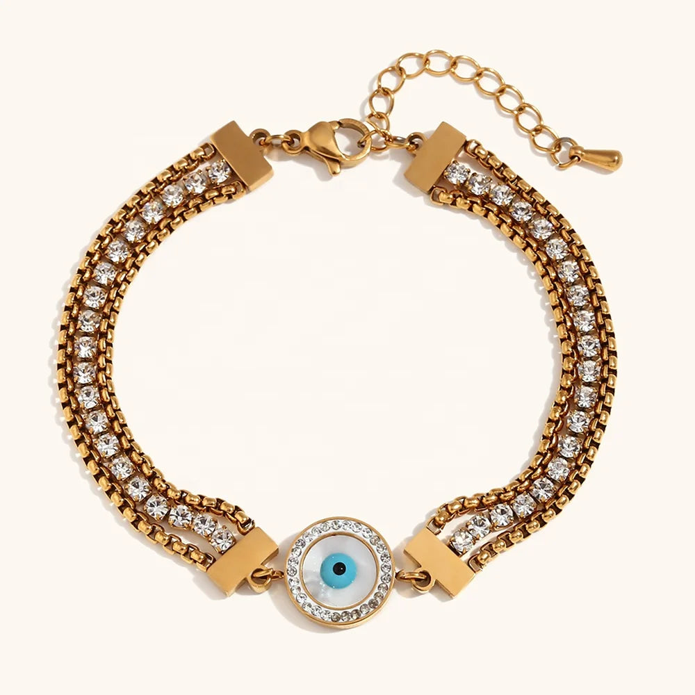 Dingran Fashion Design Waterproof Stainless Steel Jewelry Evil Eye Zircon Tennis Gold Plated Bracelets
