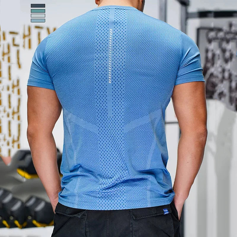Men Sport  Nylon Spandex T-shirts Quick Dry Breathable Prints Running Gym Sportswear Jogging Shirts Fitness Tees