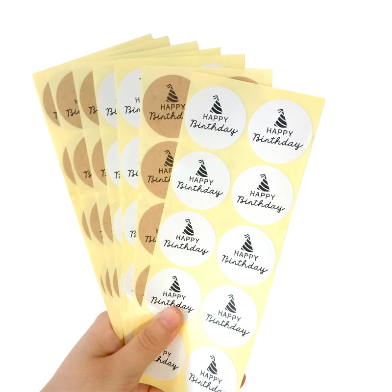 100pcs Per Pack Kraft White Reusable Waterproof Sticker Happy Birthday Self Adhesive Sealing Sticker DIY Custom Sticker