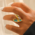 Beimai OEM Anillo Concave and Convex Colored Oil Drip Heart Stainless Steel Gold Plated Open Ring