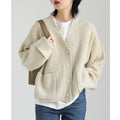 Korean Version Women's Retro Autumn and Winter Loose V-neck Soft Glutinous Knit Cardigan Sweater