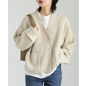 Korean Version Women's Retro Autumn and Winter Loose V-neck Soft Glutinous Knit Cardigan Sweater