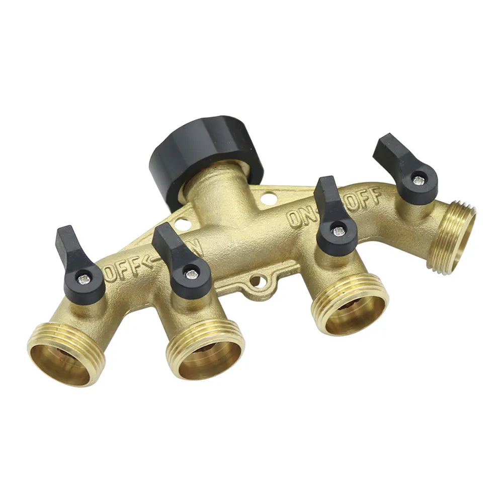 Brass 3/4 Inch Thread 4 Way Hose Splitters Garden Irrigation Water Control Valve Faucet Connector