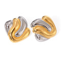 Designer Stainless Steel Two-Tone Square Stud Earrings High Polish Bold Geometric Statement Jewelry for Women