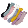 Women's Mid Calf Double Needle Ruched Socks Plain Frilled Daisy Embroidery Anti-Slip Crew Length Dress for Autumn Daily Use