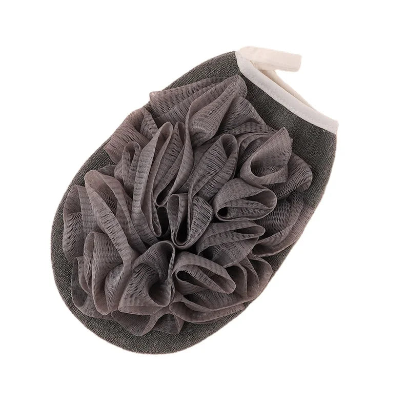 Exfoliating Shower Brush Full Rayon Fabric Bath Rubbing Glove with Soft PE Mesh Flower Sponge