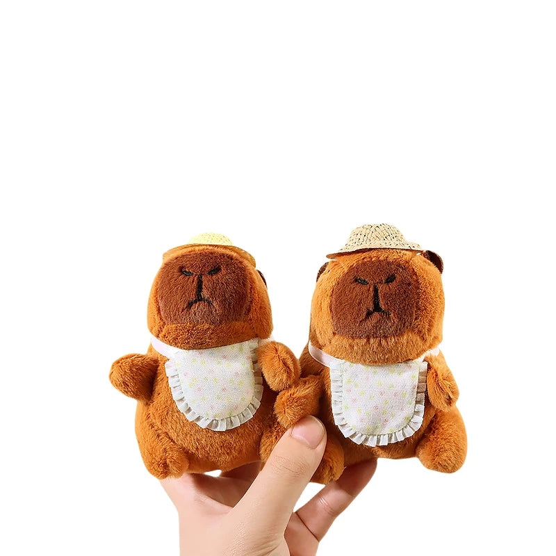 Straw Hat Capybara Plush Doll Keychain Cartoon Peluche Plush Capybara Plush Stuffed Animal Toy Backpack Bag Charm Decor Kid Gift
