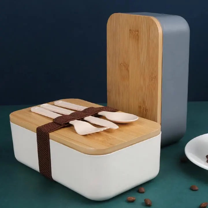 Portable Eco-Friendly Bamboo Lunch Box Wooden Spoons Office Student Picnic Heated Dinner Environmentally Degradable Wheat Straw