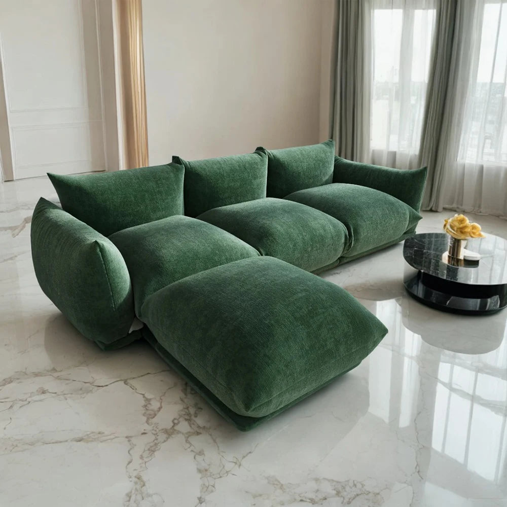 Vintage Modular Sectional Sofa Set Arflex Mario Marenco Green Velvet Fabric Wood Frame Foam Living Room