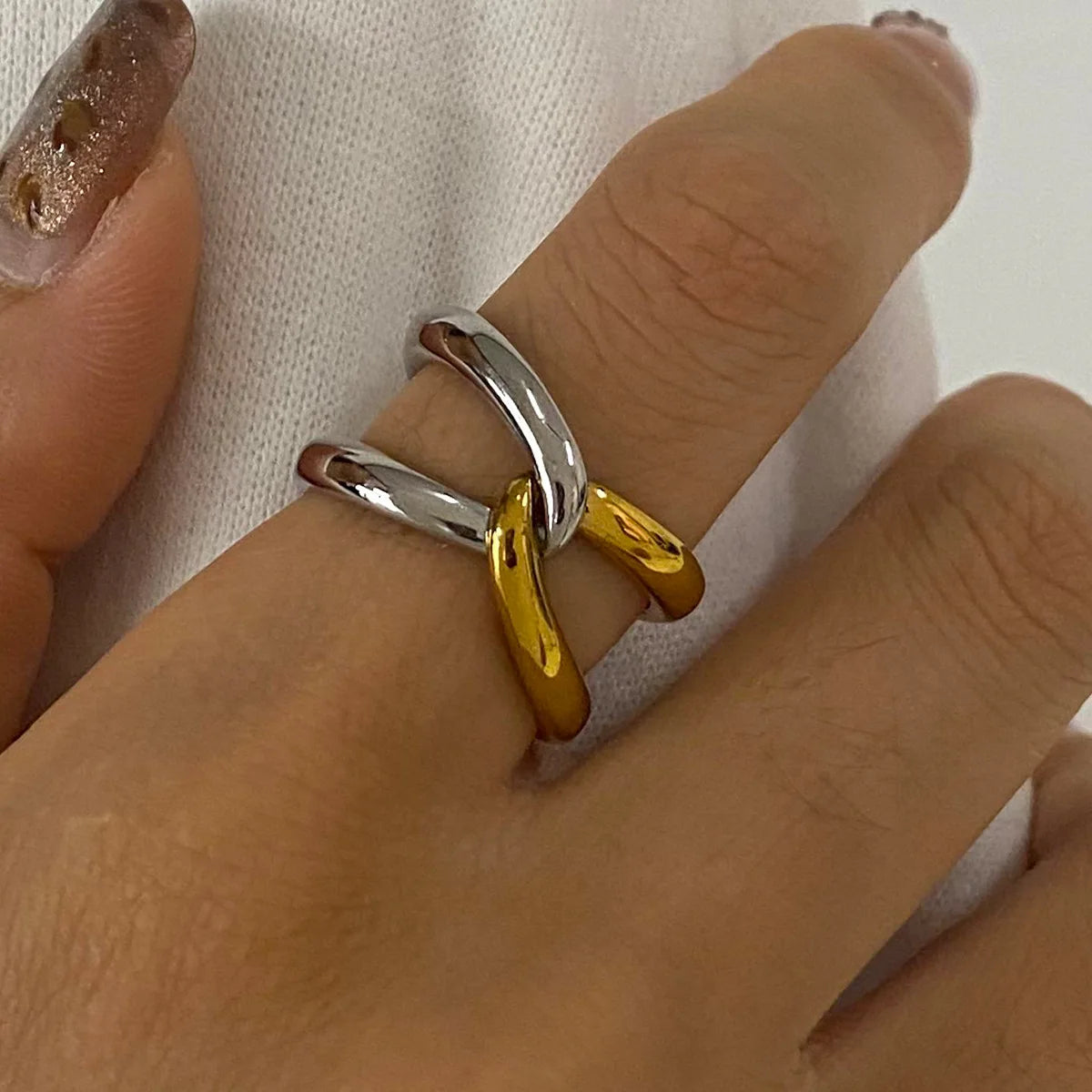 New Arrival Ins Popular 18K Gold Plated Triple Layered Chunky Finger Ring Stainless Steel Ring for Women