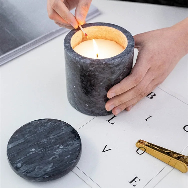 HZX Living Wabi Sabi ArtStone Candle Holder Decor Table Decoration Marble Candle Holder for Other Home Decor