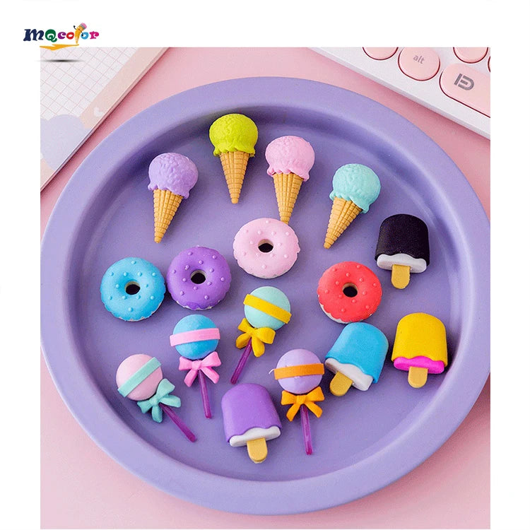4 in 1 Cute Cartoon Dessert-Shaped Plastic Pencil Eraser Creative School Supplies and Gifts for Children