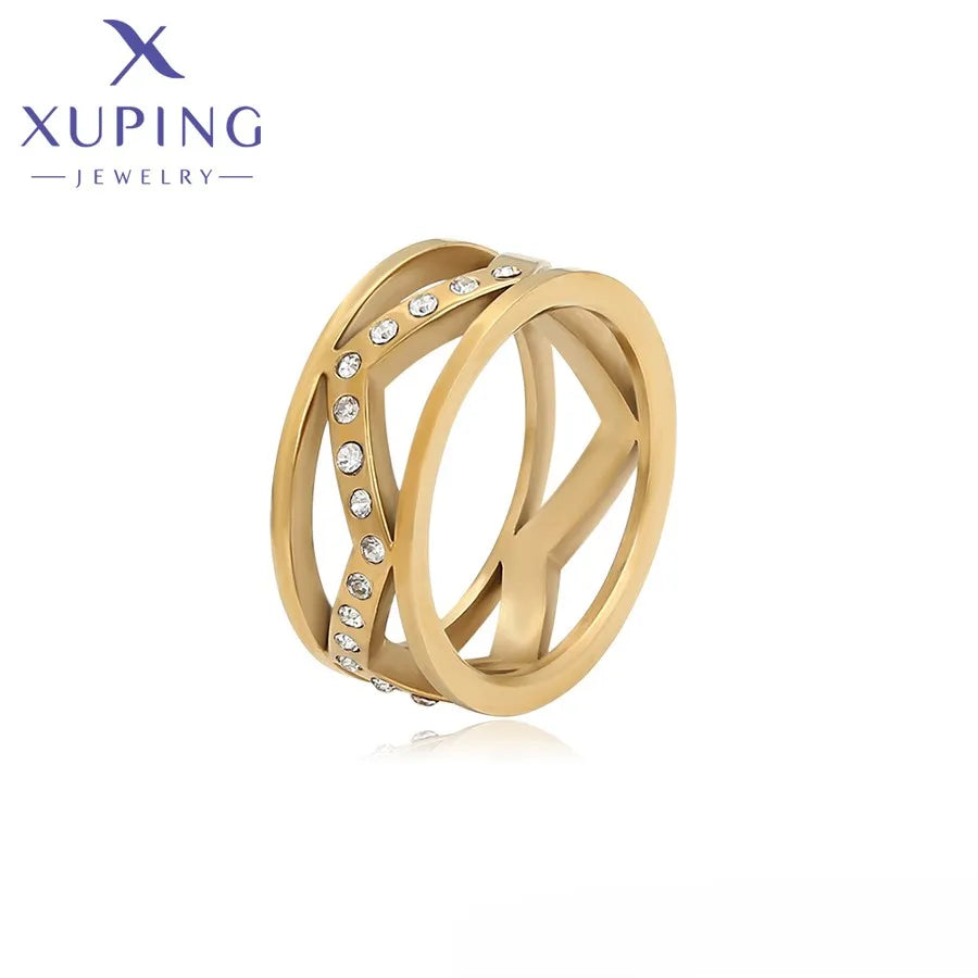 A00919507 XUPING JEWELRY 14K Gold Color Elegant Stainless Steel Neutral Fashion Mens Gold Wedding Jewelry Rings
