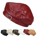 Hot Sale British Style Classic Vintage Leather Beanie Beret Custom logo PU Retro Polyester Women Octagonal Hat Cap