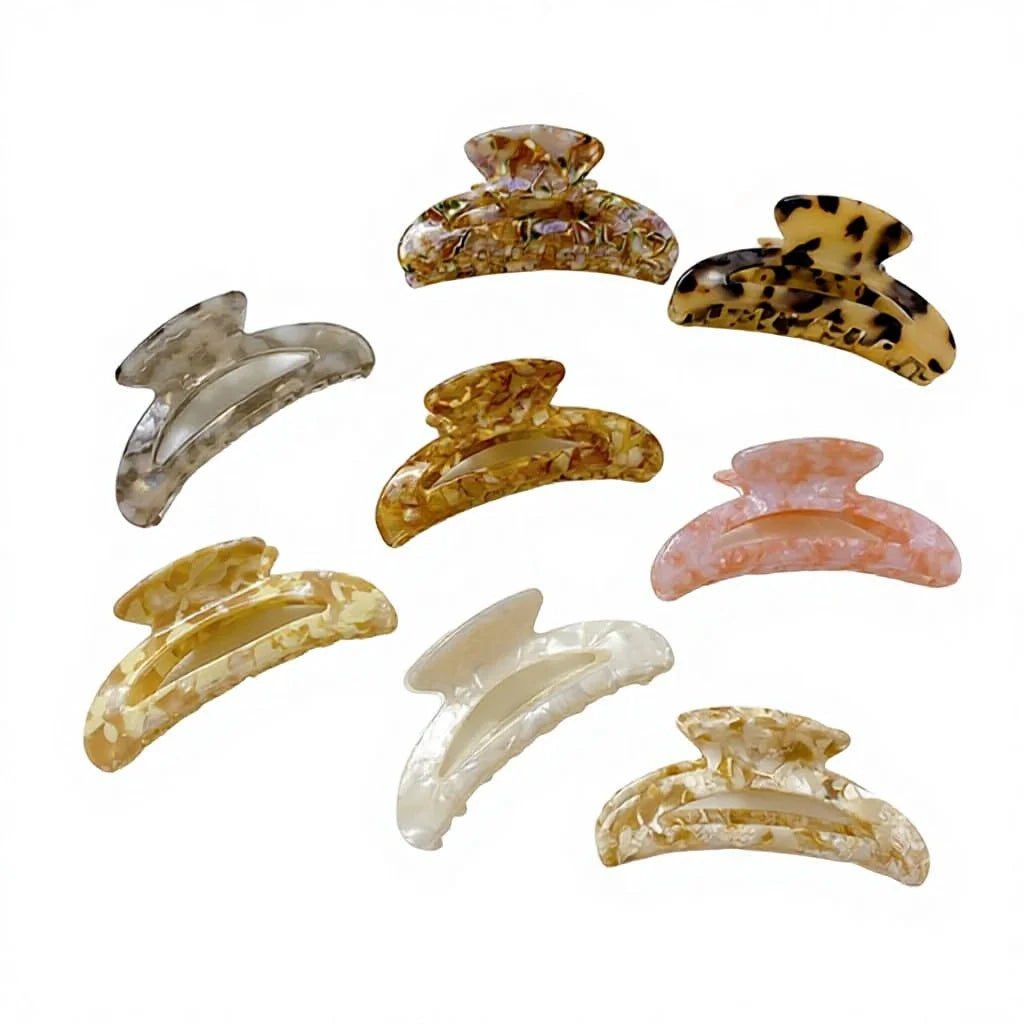 Hot Korean Fashion Women Moon Type Multi Colour Sequined Daily Big Hair Clips 10.5cm Marbling Acetate Hair Claws Thick Hair