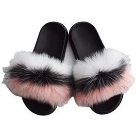 New Fashion Women and Lady House Bedroom Comfort Sandals Girls Faux fox Raccoon Fur Slippers Anti-Skid Slippers