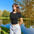 Supplier Custom Design Crop Top t Shirts Cotton 2026 Women Short Sleeve Crew Neck Ruched Stretch Fitted Tee Shirt