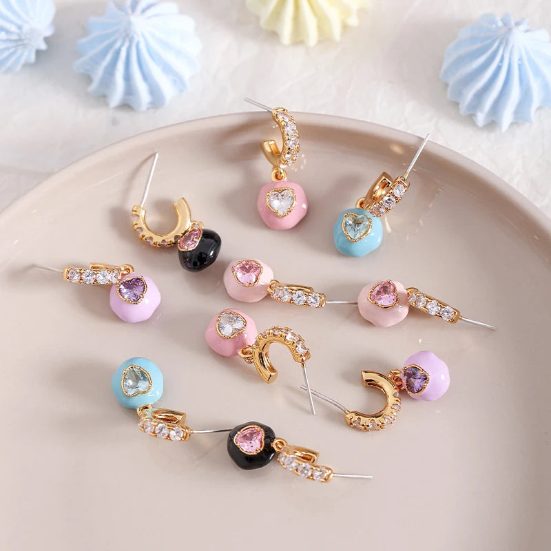 New Arrival Y2K Jewelry Trendy Sweet Elegant Drop Oil Earrings Fashion Heart CZ Enamel Hoop Earrings for Women