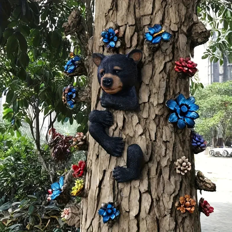 Lifelike Black Bear Tree Hanging Resin Ornament Hand-painted Realistic Fur Texture Brown Ears Glossy Nose Holiday/Christmas