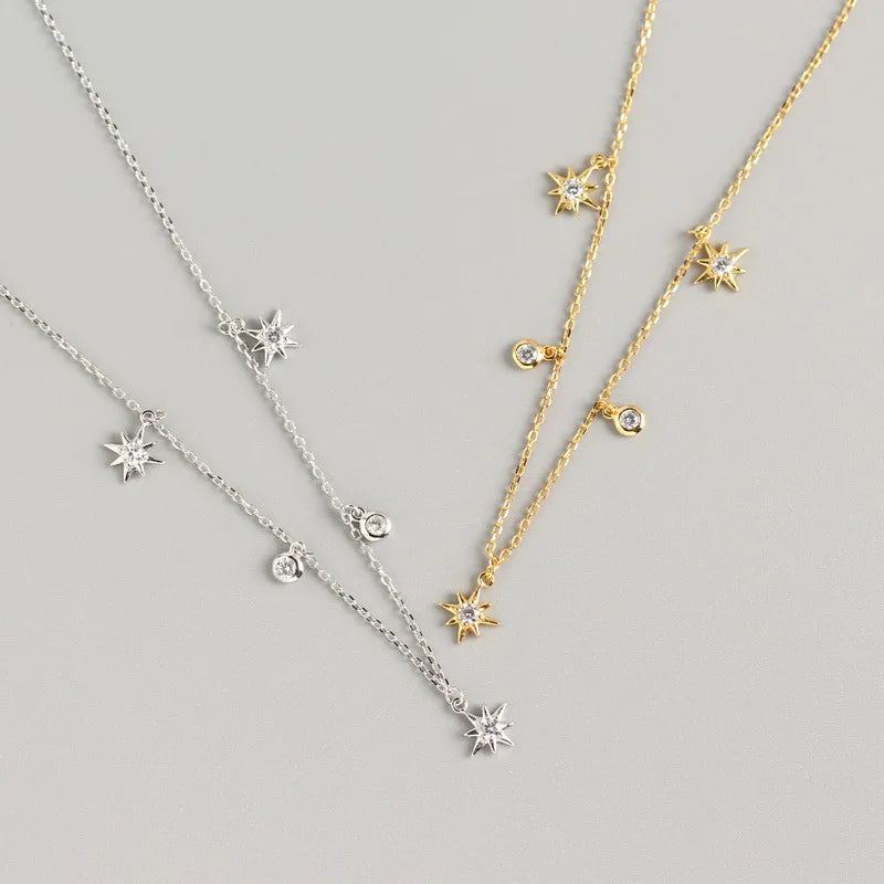 Cubic Zirconia Tassel Clavicle Chain Women Trendy Jewelry 18K Gold Plated 925 Sterling Silver Necklace
