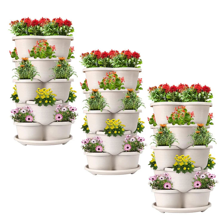 Wholesale 5-Tier Stackable Strawberry-Style Outdoor Planters Home Use Plastic Flower Pot with Vertical Garden Tower Design