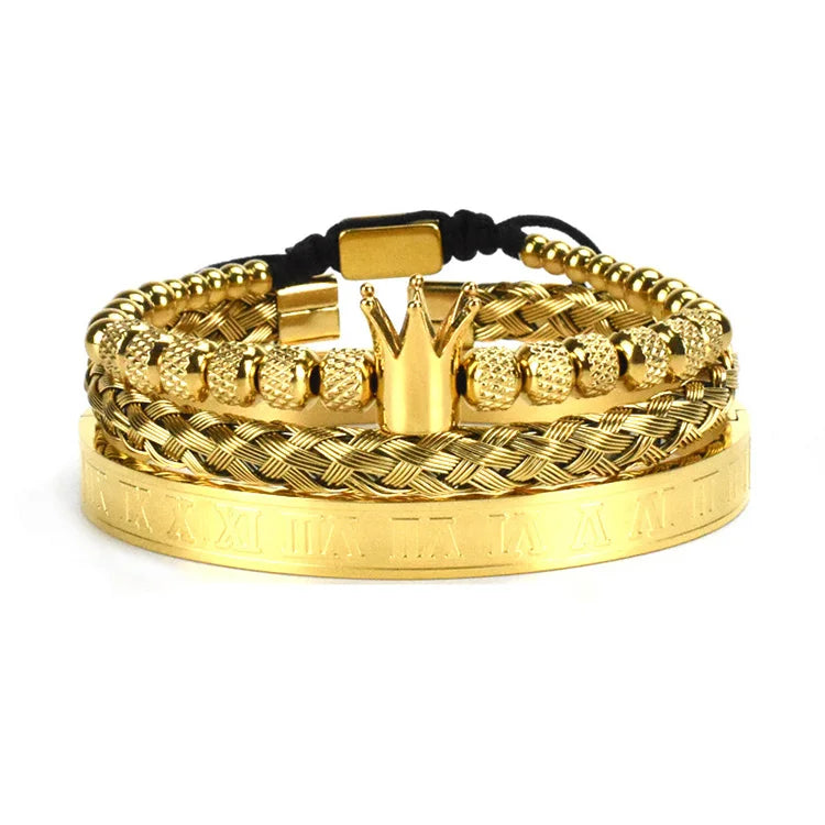 European American Retro Punk Bracelet Vintage Woven Bracelet Roman Alphabet Crown Punk Jewelry Stainless Steel Bracelet