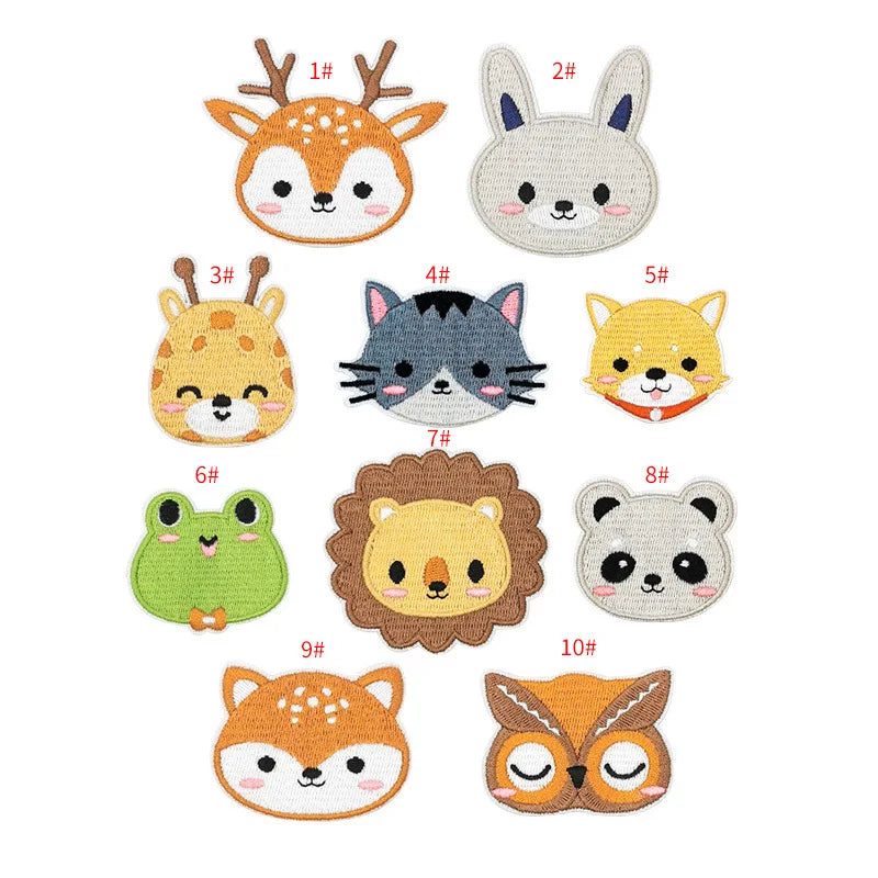 Factory No Minimum Embroidered Iron-On Cute Animal Patches (Giraffe Skia Deer Frog) for Kids-Eco-Friendly Fabric