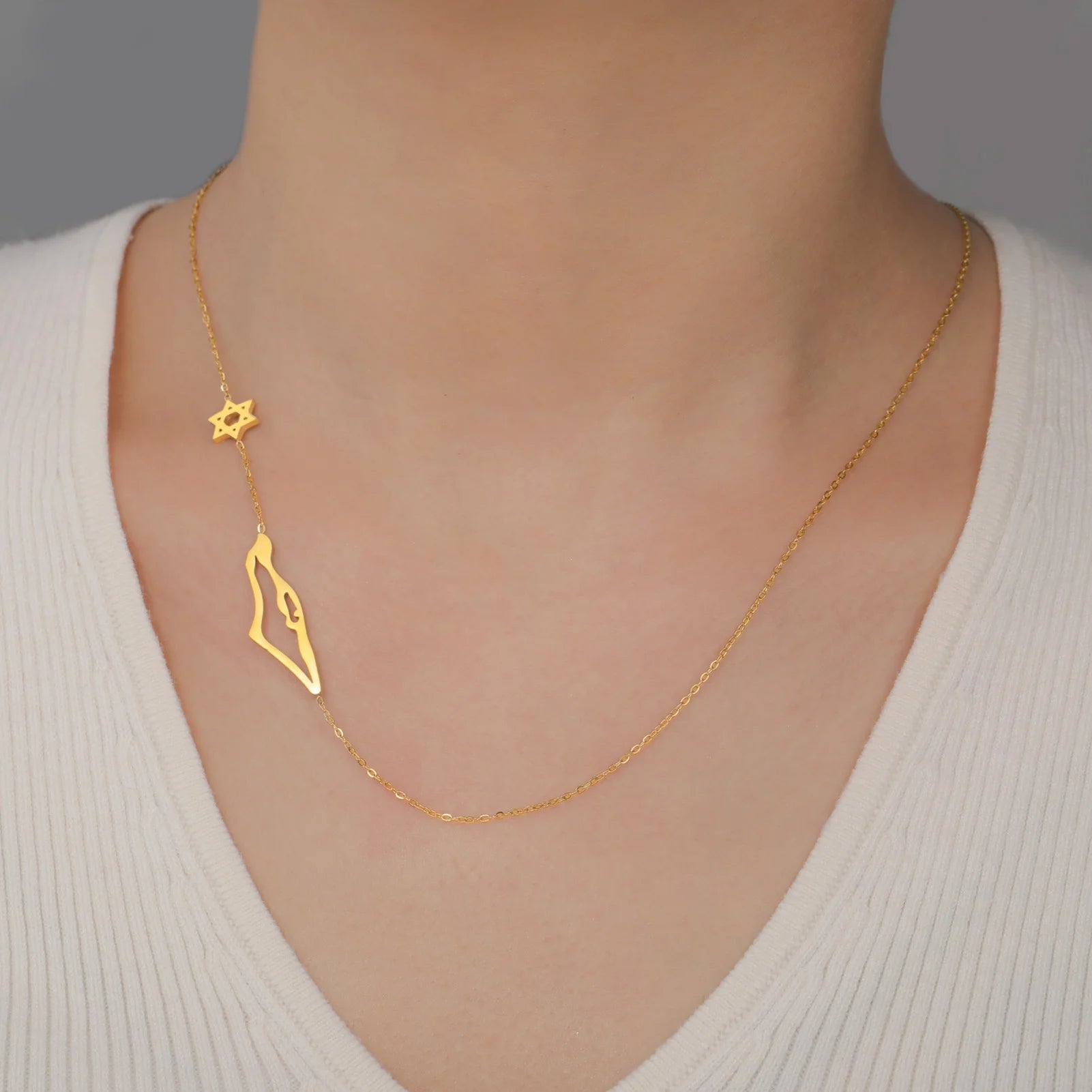 Myshape Map Star of David Pendant Necklace Stainless Steel Neck Chains for Women Jewish Jewelry Gift Wholesale